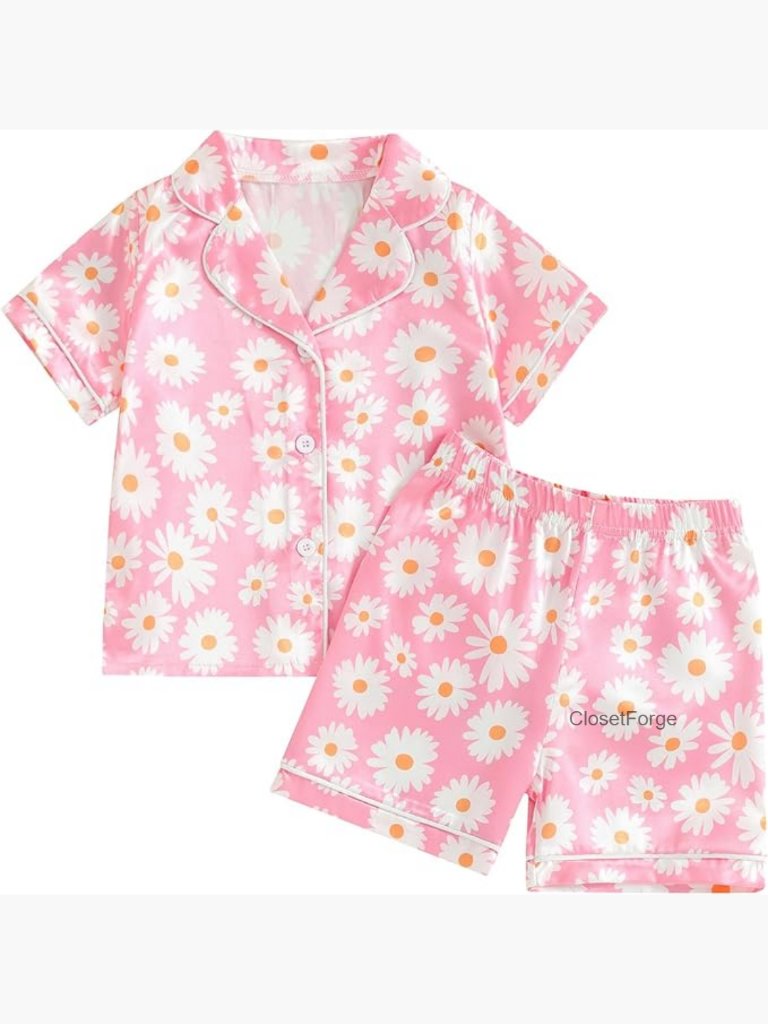 Baby Girls Silk Pajama Set Short Sleeve Button Down Pjs